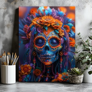 Sugar Skull Wall Art, Canvas Art, Skull Print, Skull Artwork, Skull Canvas Wall Art, Skull Canvas, Skull Art, Canvas Art Print, Wall Art