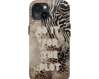 Handyhülle mit Tiermotiven; Gepard, Zebra, Tiger, mit dem Aufdruck „Tu es für die Handlung“