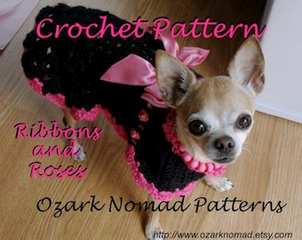 Ribbons and Roses - Digital Download Crochet Pattern for Little Dogs - Chihuahua - MinPin - Yorkie - Beagle - ChiWeenie