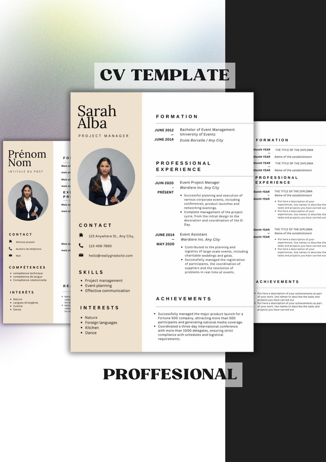 CV Template With Photo. Professional Resume Template Word. CV Design