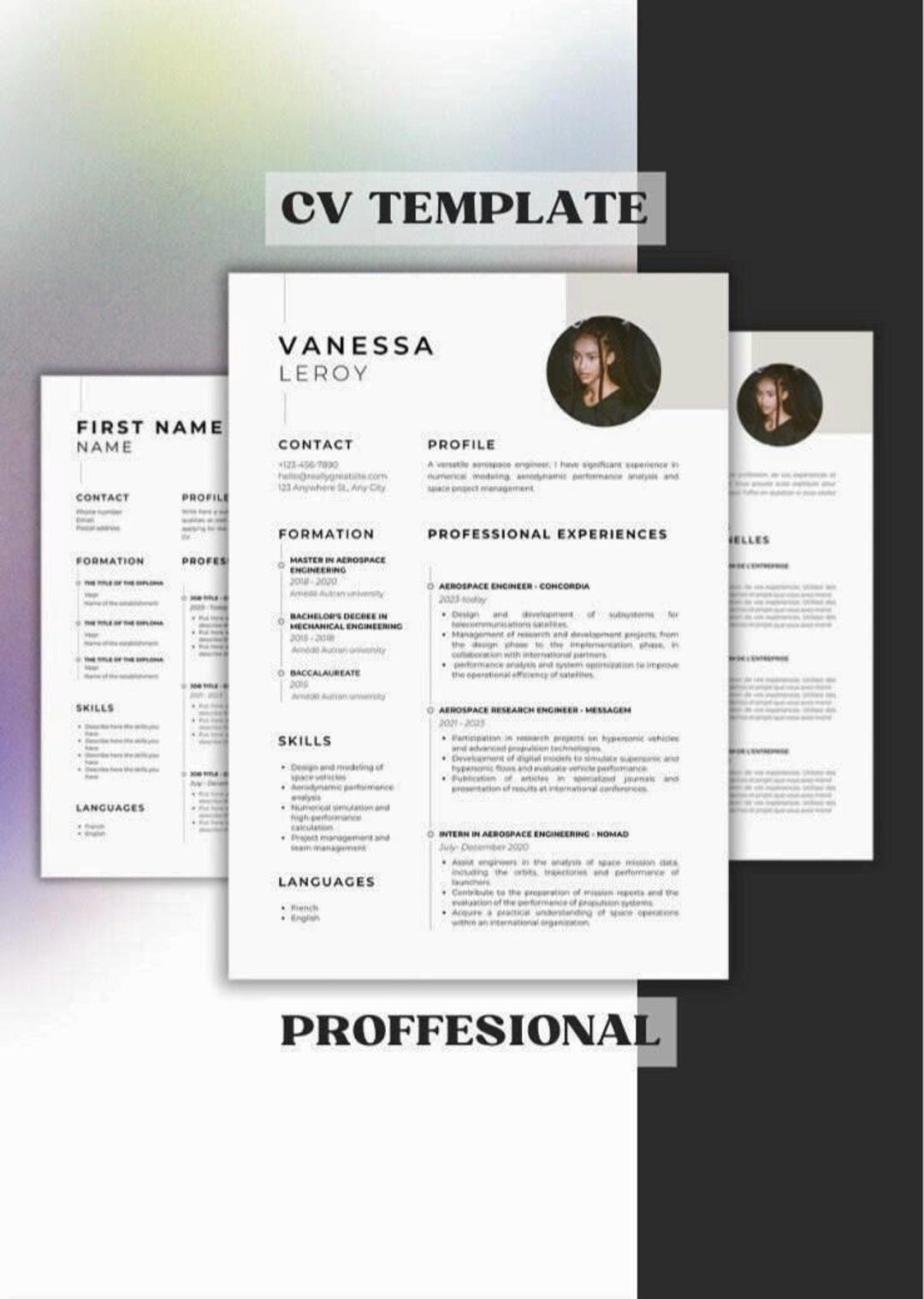 CV Template With Photo. Professional Resume Template Word. CV Design ...