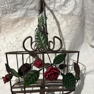 Metal Basket with Rose Decor