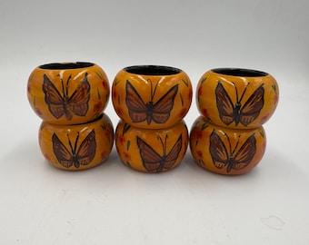 Anelli portatovaglioli in lacca dipinti a mano con motivo a farfalla, set da 6