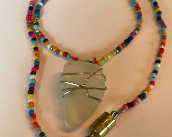 Sea Glass Seed Bead Necklace