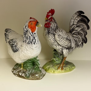 Vintage Ceramic Rooster and Chicken Figurines