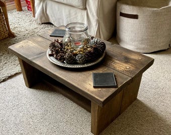 Handmade Rustic Pine Coffee Table, Chunky Solid Wood, Length 70cm