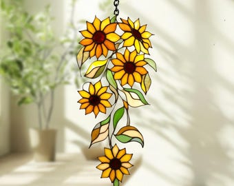 Vitral de acrílico com girassol, arte para pendurar na janela, decoração artística para casa, decoração de jardim, presente para amantes da natureza, presente para mães.