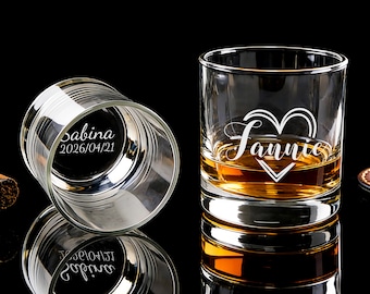 Copo de uísque personalizado com monograma para o marido, copo de uísque gravado com nome e data, presente romântico de aniversário para ele.