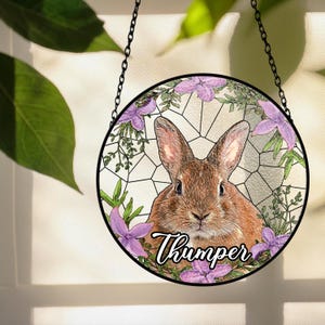 Personalized Bunny Memorial Suncatcher, Custom Rabbit Stained Glass Portrait, Pet Loss Gift, Rabbit Lover Gift, Window Decor Keepsake