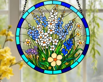Vitral decorativo com flores, arte floral para pendurar na janela, presente para o Dia das Mães