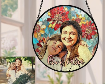 Vitral personalizado com foto, retrato personalizado de mãe e filha, presente para o Dia das Mães