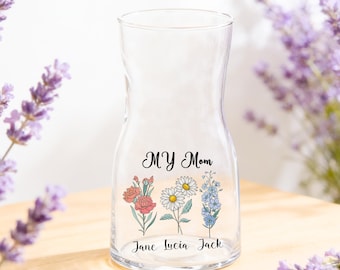 Vaso de flores personalizado com a data de nascimento, presente significativo para mãe e avó, vaso de flores com nomes personalizados, decoração para o Dia das Mães.