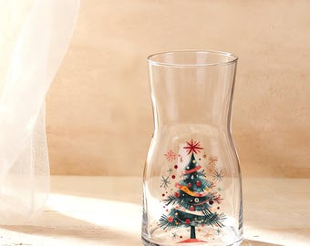 Personalized Christmas Tree Glass Vase, Festive Holiday Decor