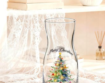 Personalized Christmas Tree Glass Vase, Holiday Table Centerpiece for Winter