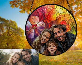 Atrapasueños con foto familiar personalizada, adorno colgante de vitral personalizado