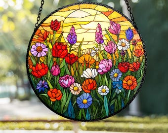 Wildflower Stained Glass Suncatcher, Floral Window Art