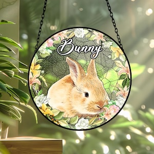 Custom Bunny Stained Glass Suncatcher, Rabbit Portrait Window Hanging Art, Personalized Bunny Loss Memorial Gifts, Rabbit Lover Gift