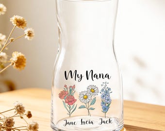 Vaso de vidro personalizado com flores para a vovó, vaso de flores para o mês de nascimento, presentes personalizados para o jardim da vovó, presente decorativo.