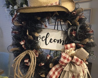 Cowboy Wreath: Rustic Farmhouse Western Decor with Horseshoe