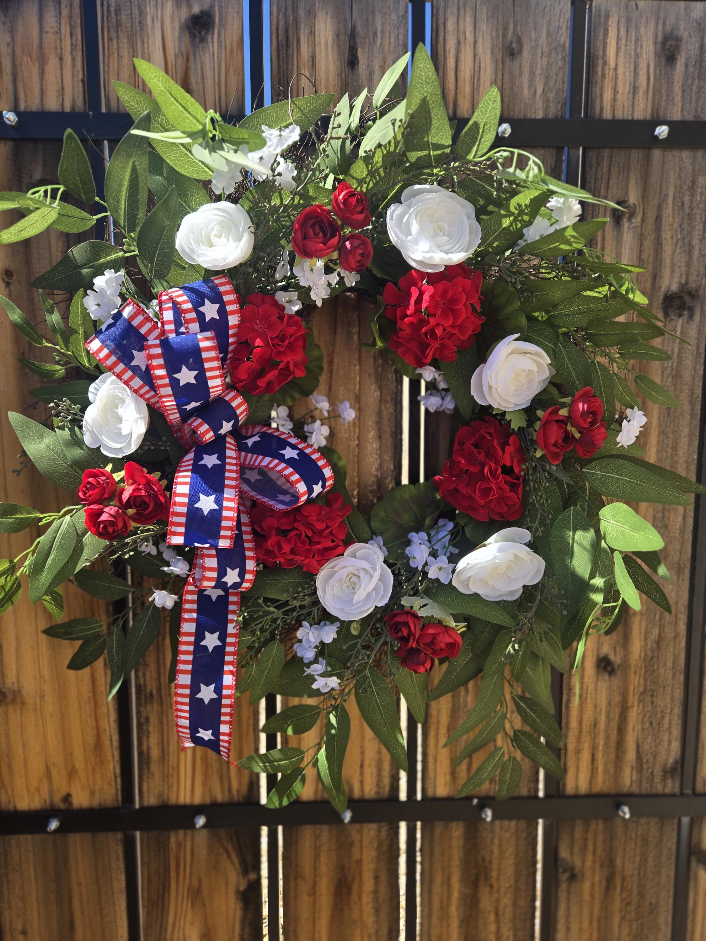 Patriotic Geranium Wreath: Americana Red White & Blue Decor - Etsy