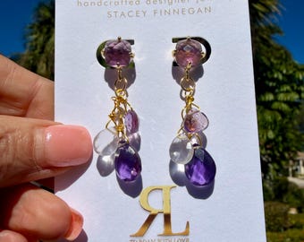 Amethyst Dangle Earrings,  Purple Gemstone Jewelry, Handmade Earrings, February Birthday Gift