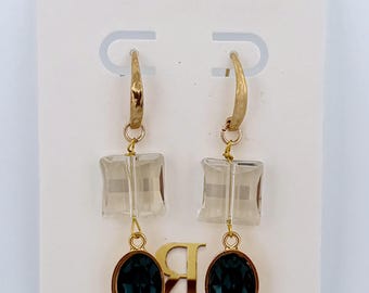 Glamorous Double Swarovski Crystal Earrings in Clear and Montana Blue• Handmade Gold Vermeil Dangle Earrings • Elegant Statement Jewelry •