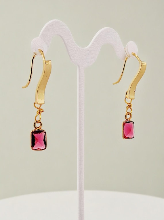 Handmade Pink Tourmaline Dangle Earrings – 24K Gold-Plated, October Birthstone