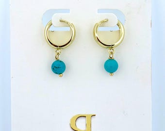 Handmade Turquoise Drop Earrings • 14K Gold Plated Sterling Silver Huggies