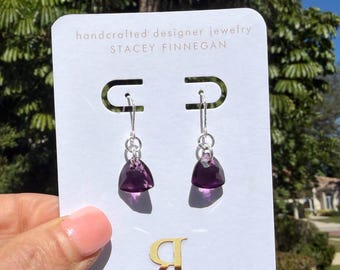 Swarovski Crystal Trillion Dangle Earrings, Sterling Silver, Handmade