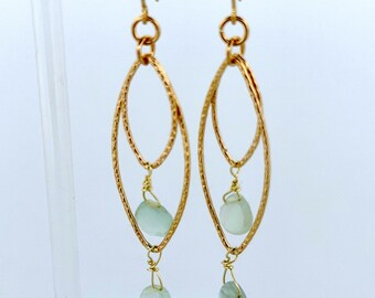 Handmade Aquamarine Marquise Earrings – Double Gold-Filled Hangers, March Birthstone
