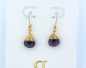 Gold Filled Amethyst Dangle Earrings, February Birthstone