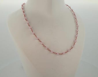 Handmade Necklace with 3mm Rose Quartz on Rose Gold Chain