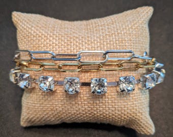 Triple Chain Paperclip 8mm Rhinestone Bracelet