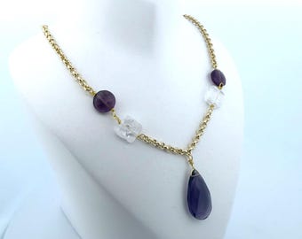 Amethyst Briolette Necklace, Purple Amethyst Pendant, February Birthstone Jewelry