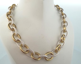 Mixed Metal Textured Cable Chain Necklace