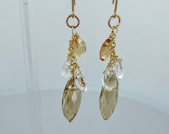 14K Gold-Filled Crystal Cluster Earrings – Elegant Handmade Dangle Earrings