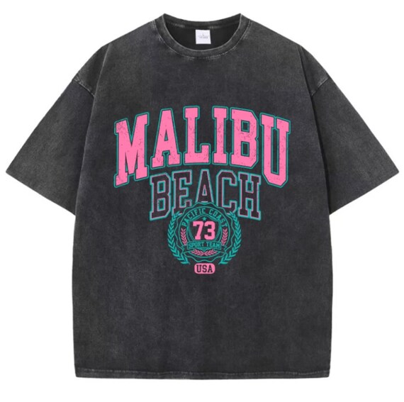Cotton Washed T-shirt Malibu Beach Simple Letter Printing