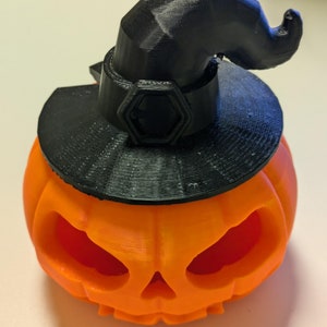 Zucca di Halloween Jack O Lantern con cappello da strega dimensioni Medie (L 10,5 cm x H 14 cm)