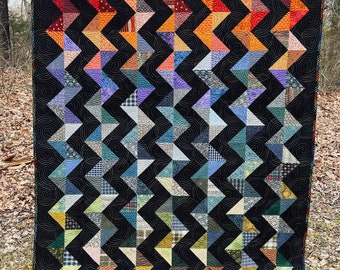 modern quilt, black quilt, bright quilt, gradient, zigzag quilt, rickrack, nap quilt, 60"x83"...FREE SHIPPING..ready to ship