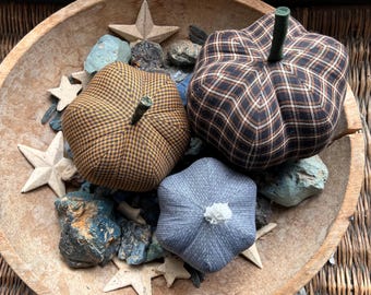 homespun/country/vintage/classic cloth pumpkin, cloth pumpkins, boho cloth pumpkins - set of 3 pumpkins w. 1 set of bling - #128