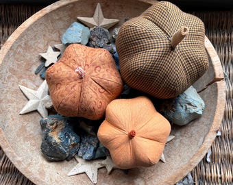 homespun/country/vintage/classic cloth pumpkin, cloth pumpkins, boho cloth pumpkins - set of 3 pumpkins w. 1 set of bling - #126