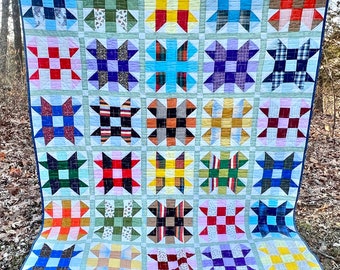 Vintage Flower Garden Quilt - Bright Block Twin Size Bedding (72"x84")