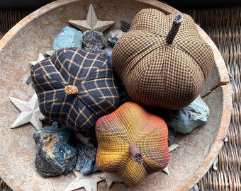 homespun/country/vintage/classic cloth pumpkin, cloth pumpkins, boho cloth pumpkins - set of 3 pumpkins w. 1 set of bling - #127