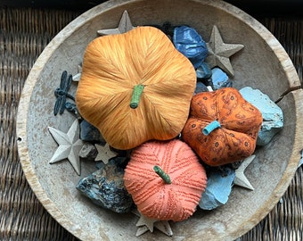 vintage orange chenille pumpkins, gold cloth pumpkins, Fall decor, wedding decor - set of 3 pumpkins w/ 1 set of bling - #103