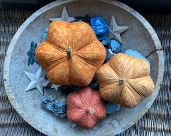pumpkin wedding decor, orange crackle paint cloth pumpkins, farmhouse pumpkins decor, pumpkins - set of 3 pumpkins w/1 set of bling - #102