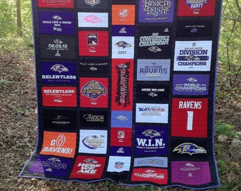 NFL t-shirt quilt, Baltimore Ravens t-shirt quilt, football jersey memory quilt, sports team memory quilt