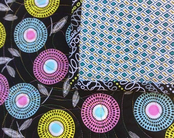 small floral quilt, modern baby girl quilt, reversible quilt,  turquoise print, floor play quilt, stroller, crib, car seat