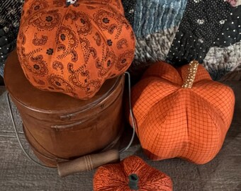 modern/formal/classic cloth pumpkin, cloth pumpkins, boho cloth pumpkins - set of 3 pumpkins w. 1 set of bling - #111