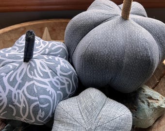 modern/gray/country/vintage/classic cloth pumpkin, cloth pumpkins, boho cloth pumpkins - set of 3 pumpkins w/1 set of bling - #130