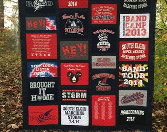 t-shirt quilt, memory quilt - CUSTOM ORDER - band camp quilt, cheer camp quilt, high school team quilt, sports team quilt, college team